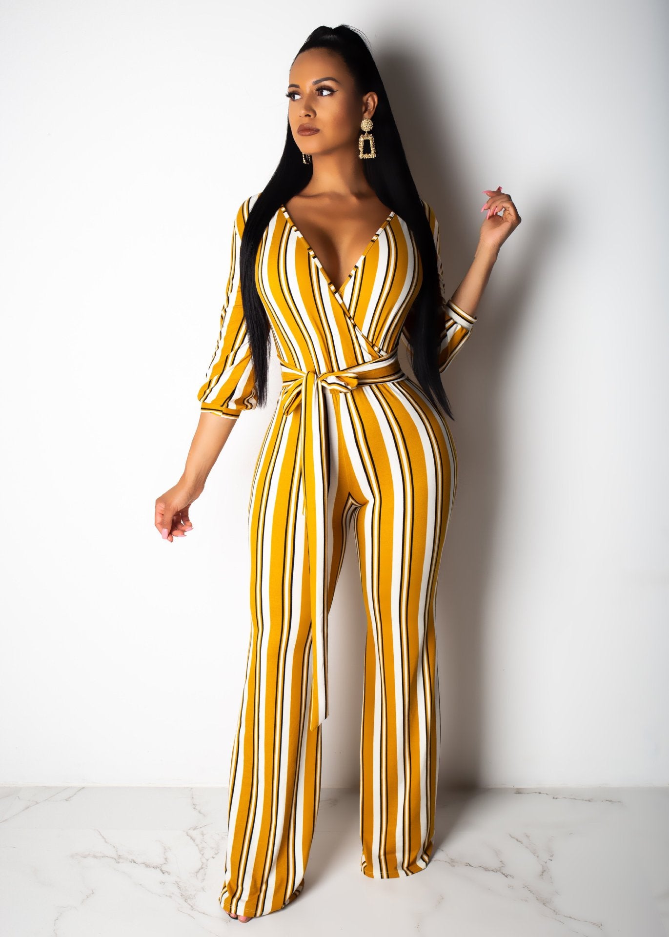 Striped Sleeveless Jumpsuit with Wide Leg Pants