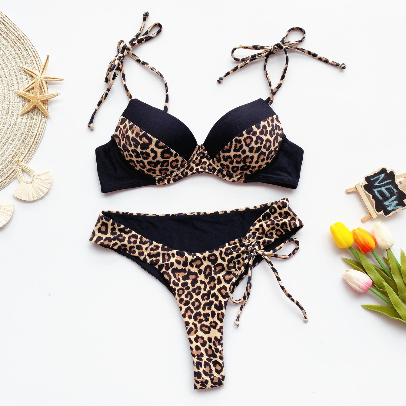 Leopard Print Color Block Bikini Swimsuit for Women