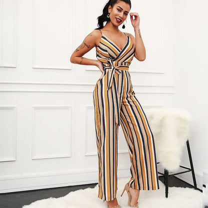 Striped Sleeveless Jumpsuit with Wide Leg Pants