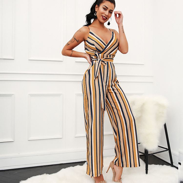 Striped Sleeveless Jumpsuit with Wide Leg Pants